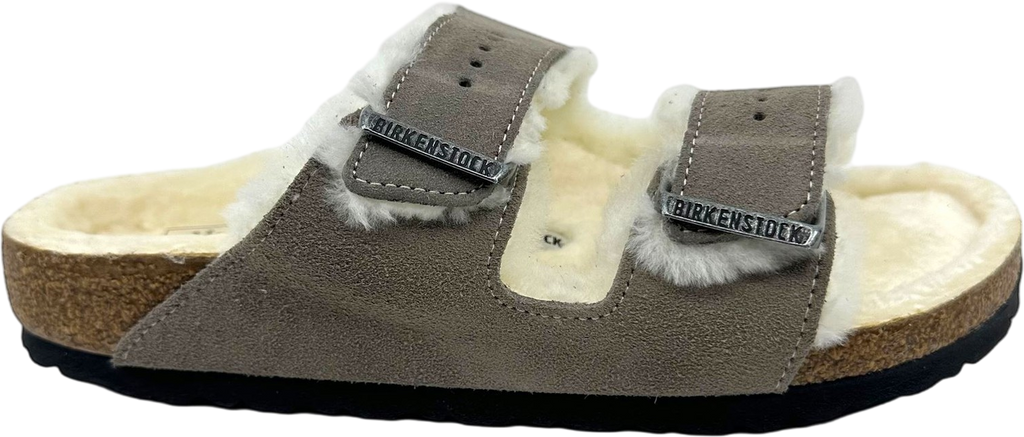 Birkenstock Arizona Shearling Suede Leather Narrow Stone Coin