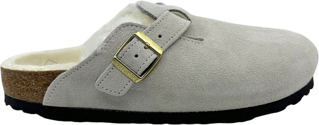 Birkenstock Boston Shearling Suede Leather Narrow Antique White WMNS