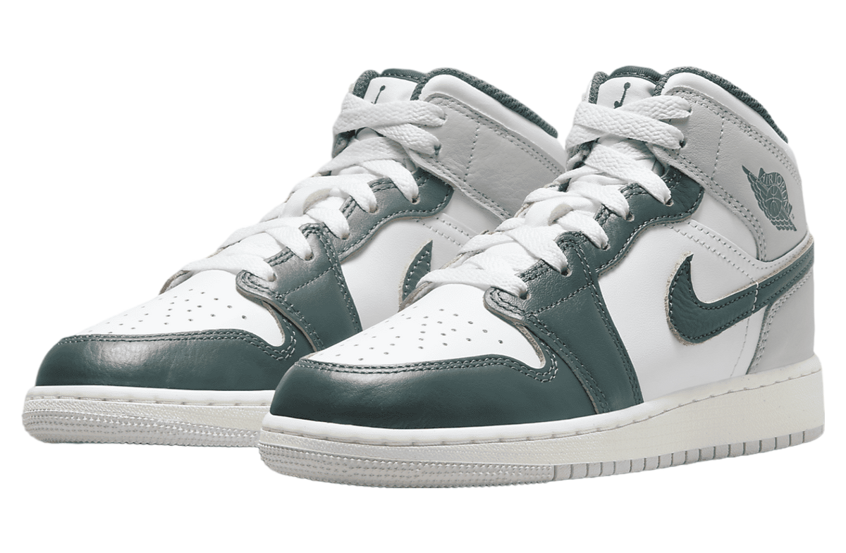 Air Jordan 1 Mid SE GS White / Grey / Oxidized Green - Image 5