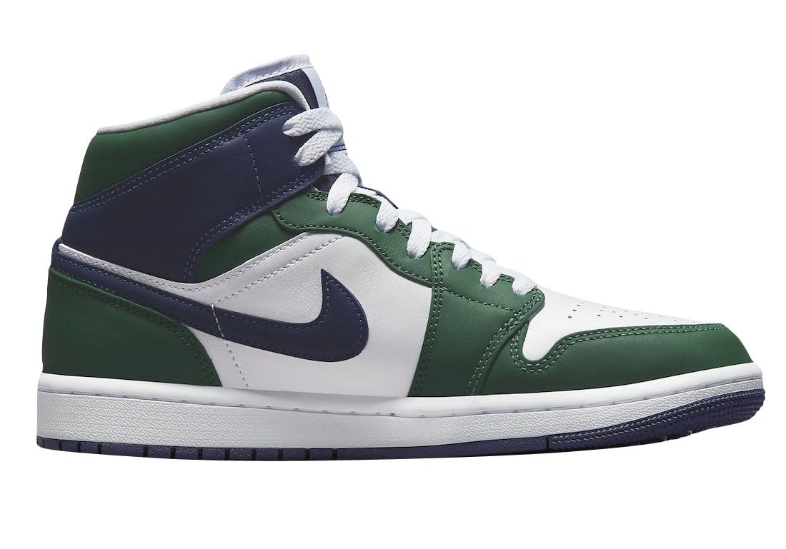 Air Jordan 1 Mid White Green Navy - Image 3