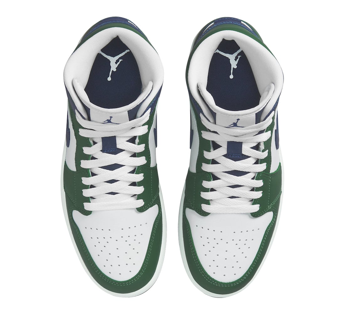 Air Jordan 1 Mid White Green Navy - Image 4