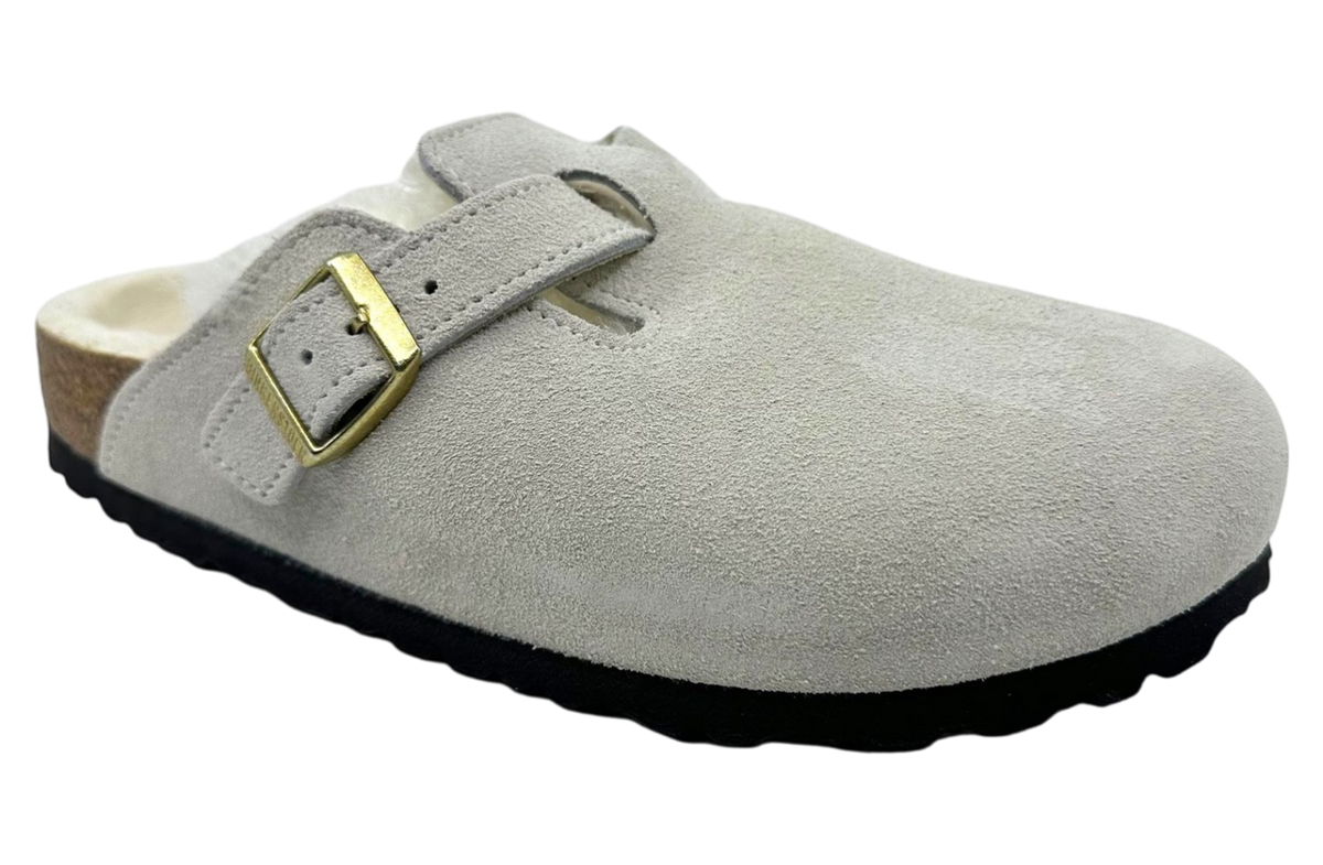 Birkenstock Boston Shearling Suede Leather Narrow Antique White WMNS - Image 2