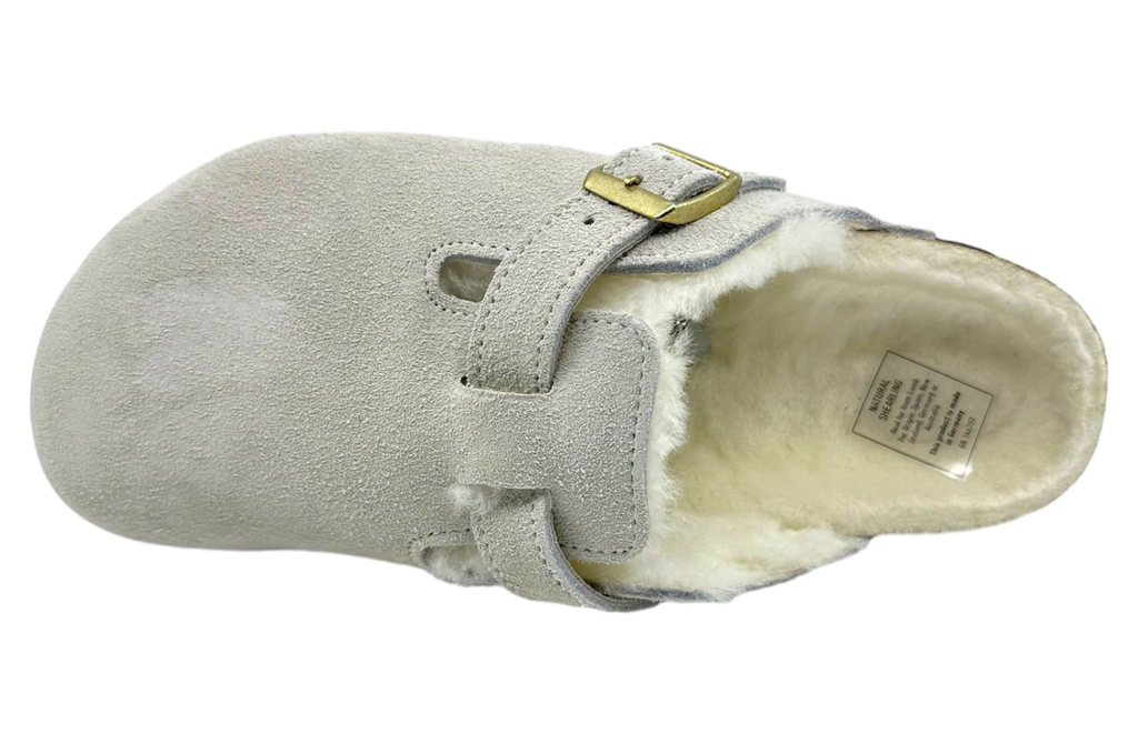 Birkenstock Boston Shearling Suede Leather Narrow Antique White WMNS - Image 4