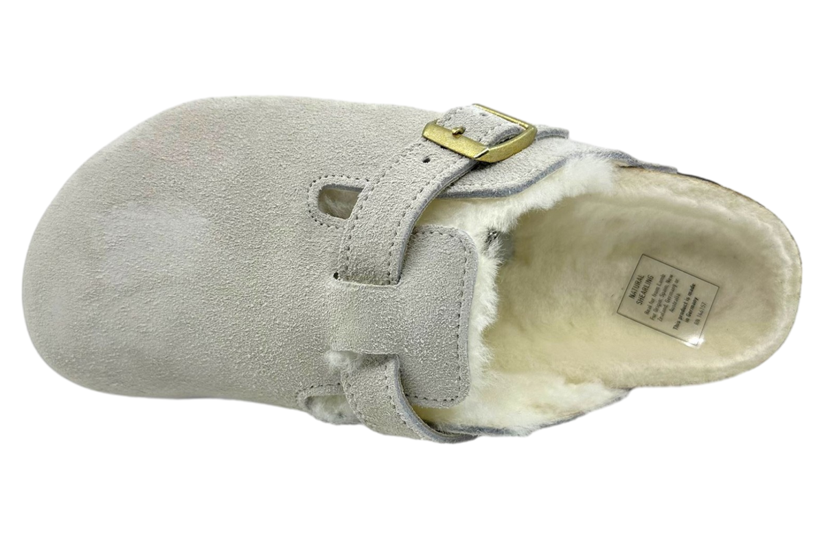 Birkenstock Boston Shearling Suede Leather Narrow Antique White WMNS - Image 4